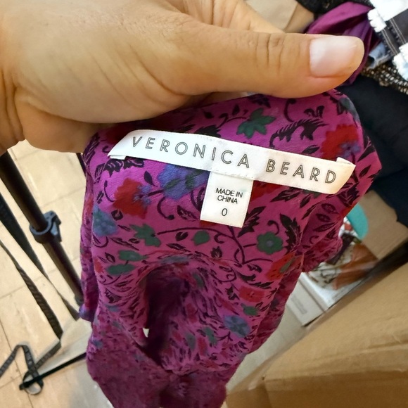 Veronica Beard Ashlynn Fuchsia Floral Silk Pintuck Blouse - Picture 6 of 9